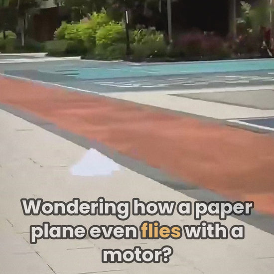 How FoldPilot works: fold a paper plane, clip on the motor, fly it with the remote